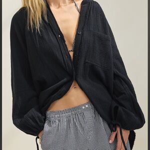 Aerie Black Button Down Daybreak Cover Up